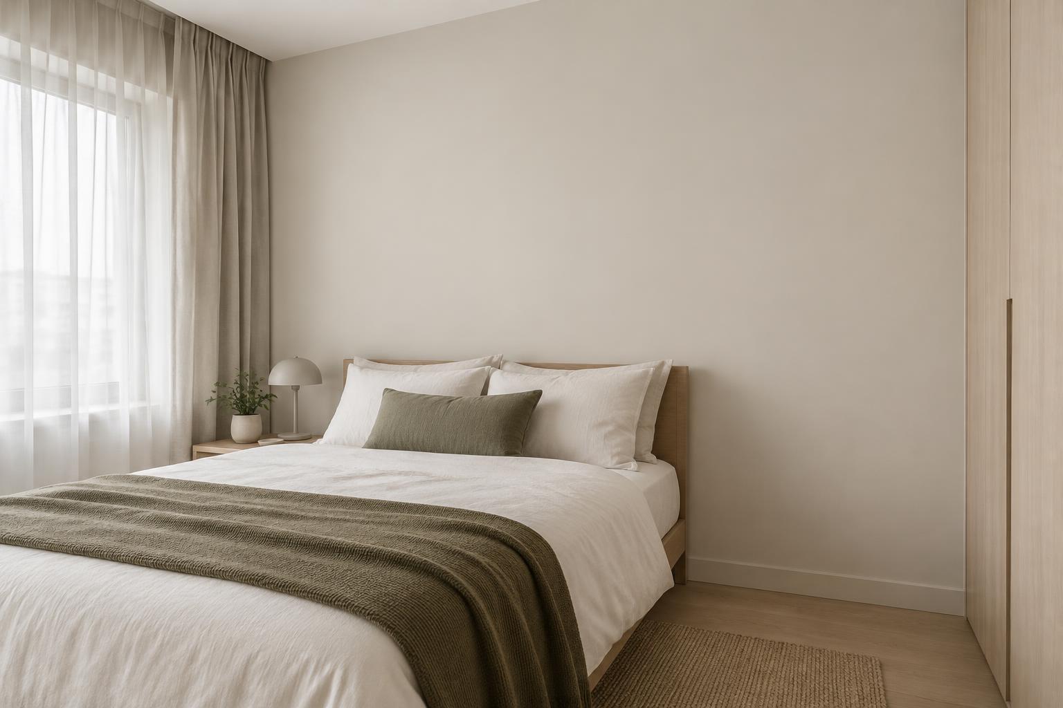 HDB guest bedroom painted in Gush Swift NE000A, showing the shade in natural Singapore daylight