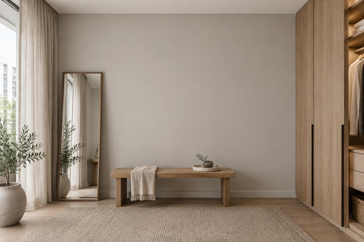 Condo dressing room painted in Gush Olympia NE002B, showing the shade in natural Singapore daylight