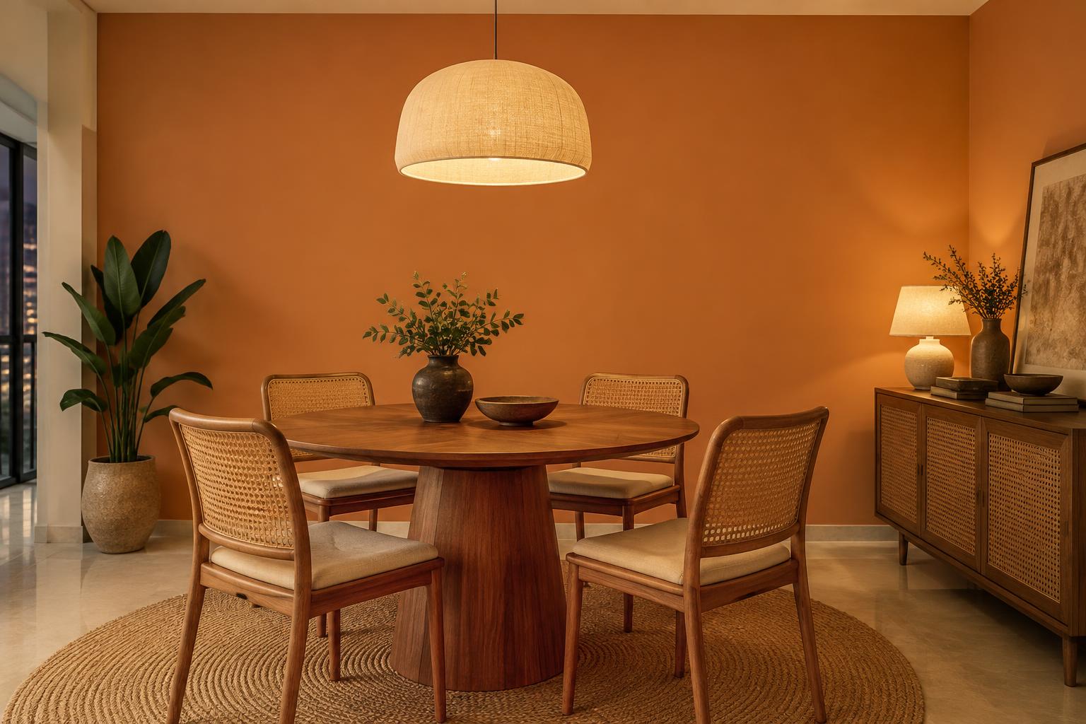 Condo dining room painted in Gush Supper Stretch OR005B, showing the shade in natural Singapore daylight