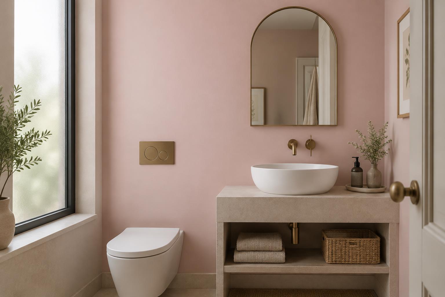 Powder room painted in Gush Extract PI002B, showing the shade in natural Singapore daylight