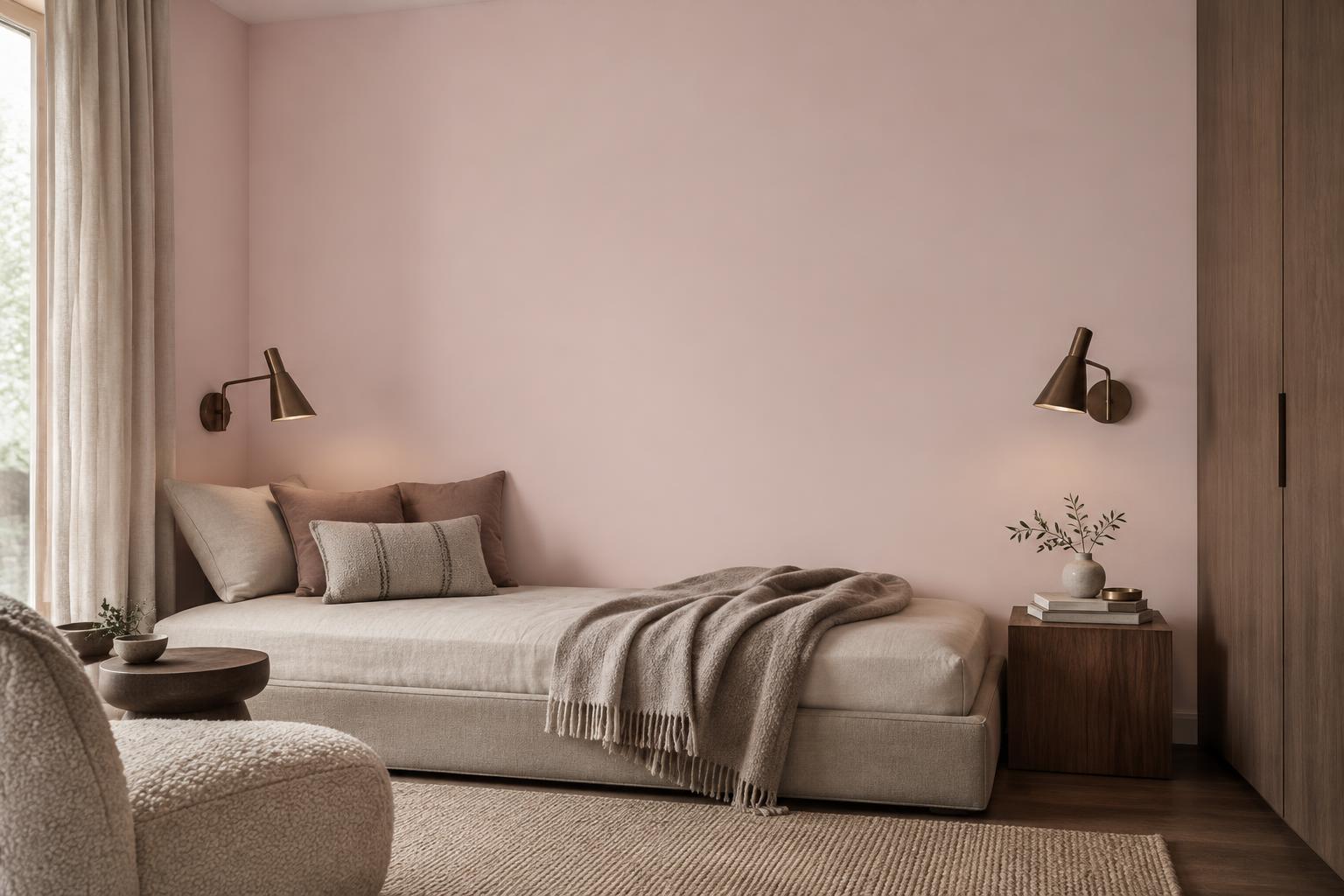 Bedroom alcove painted in Gush Power Nap PI013A, showing the shade in natural Singapore daylight