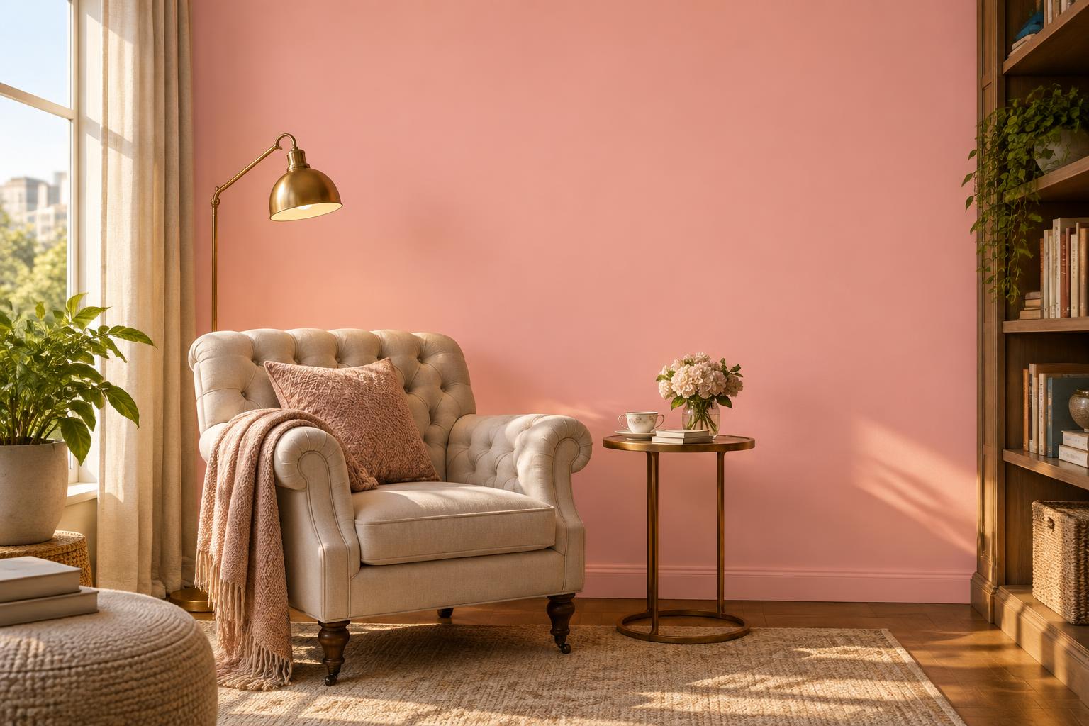 Reading room painted in Gush Shortcake PI020A, showing the shade in natural Singapore daylight