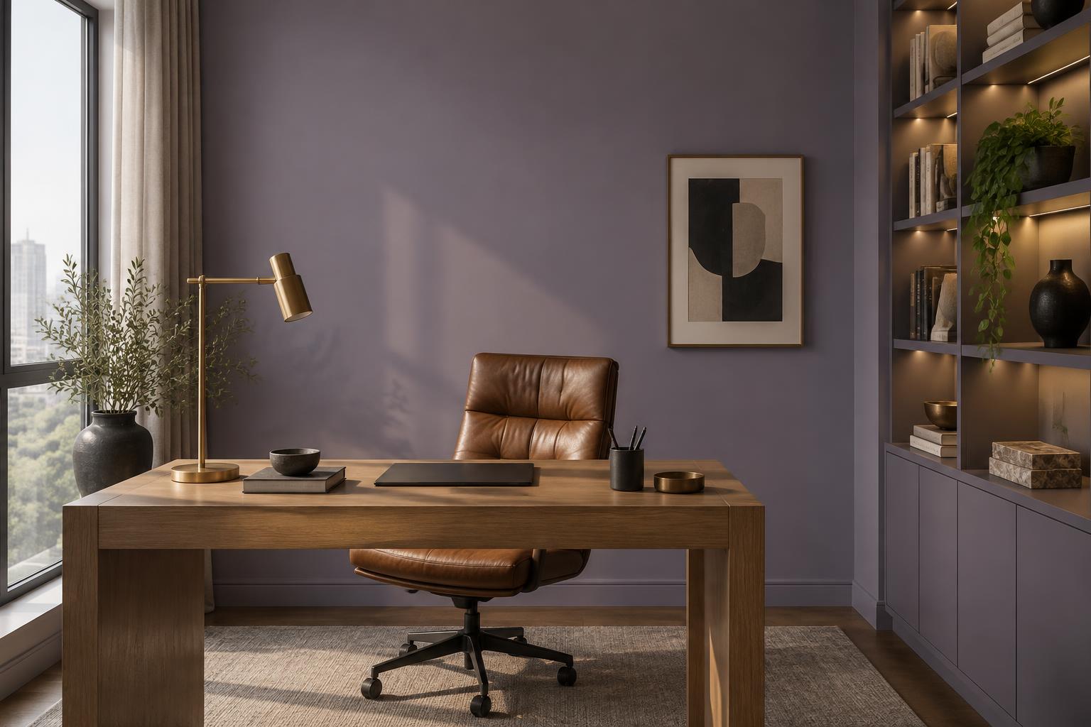 Condo study painted in Gush Regality PU014C, showing the shade in natural Singapore daylight