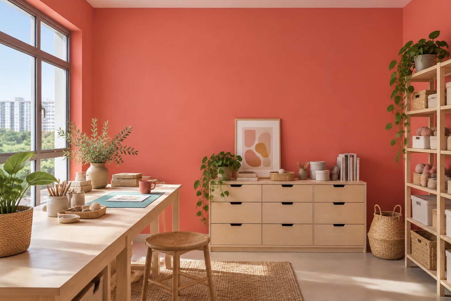 HDB craft room painted in Gush Peeptoe RE007C, showing the shade in natural Singapore daylight