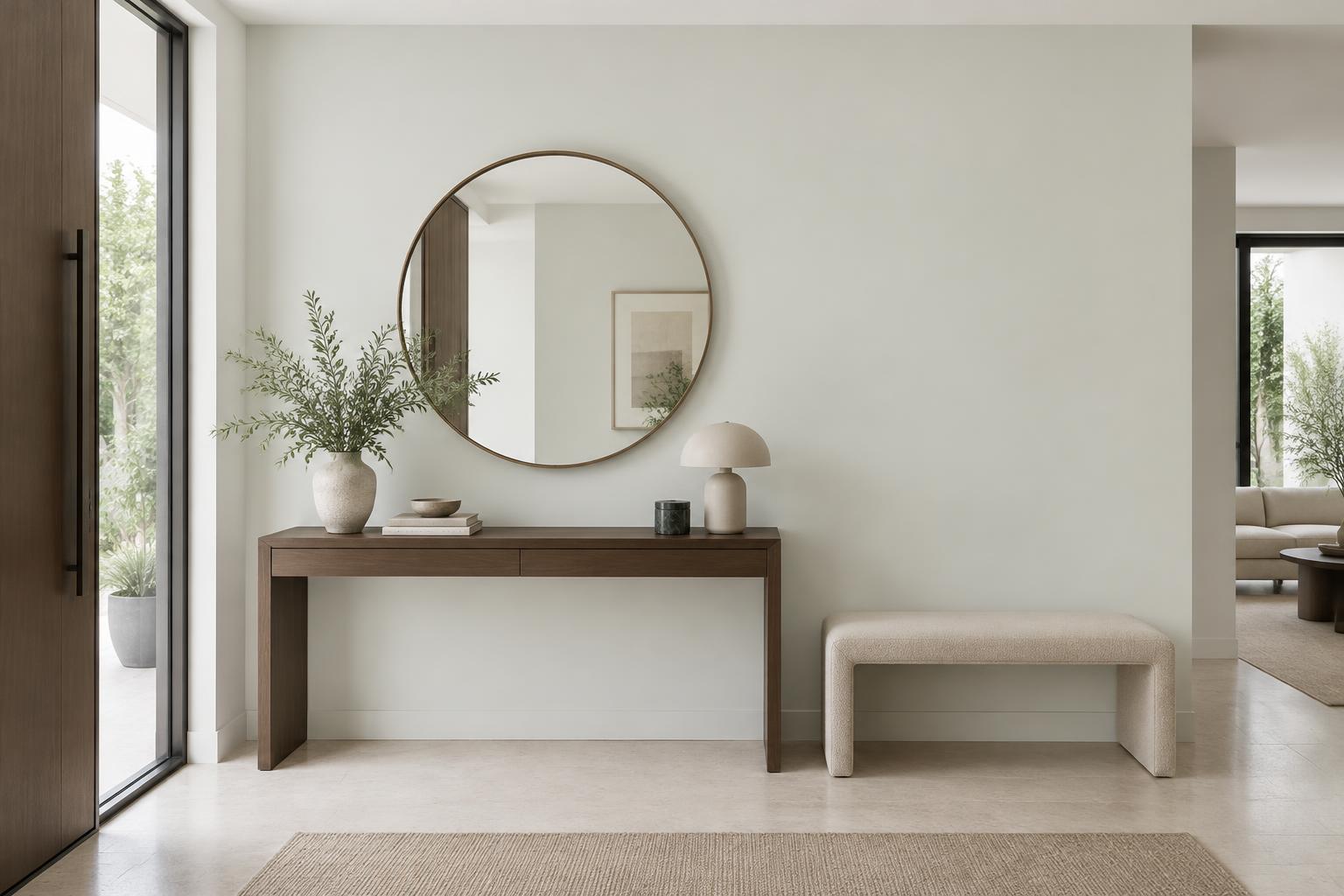 Entryway foyer painted in Gush Hindsight WH003A, showing the shade in natural Singapore daylight