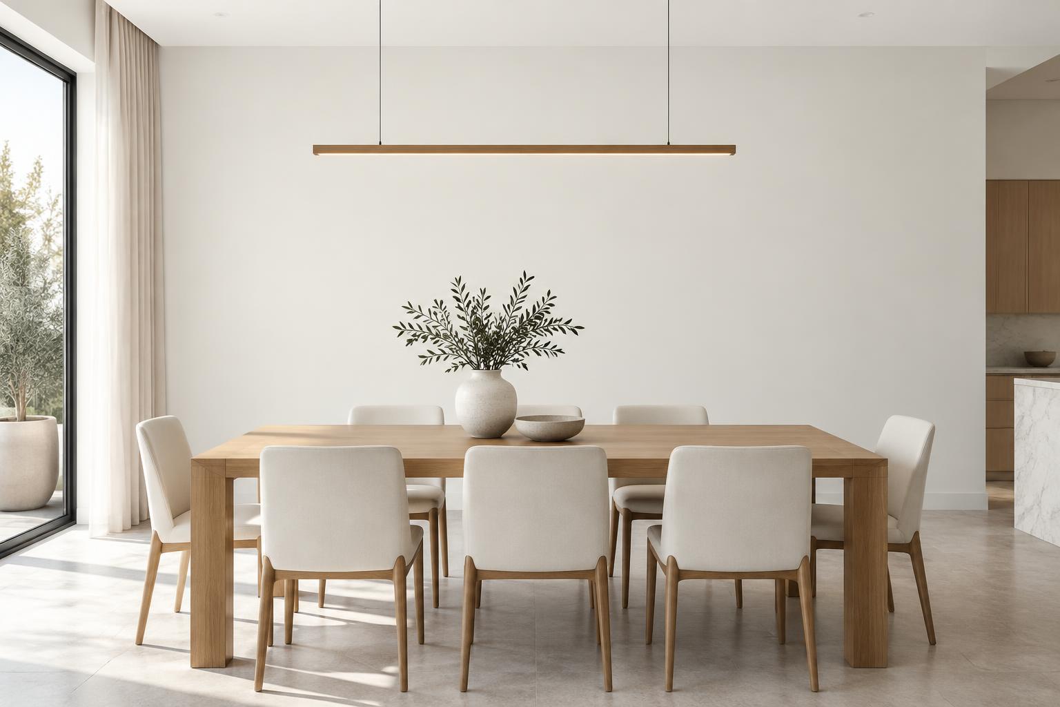 Minimalist dining room painted in Gush Koyo WH005A, showing the shade in natural Singapore daylight