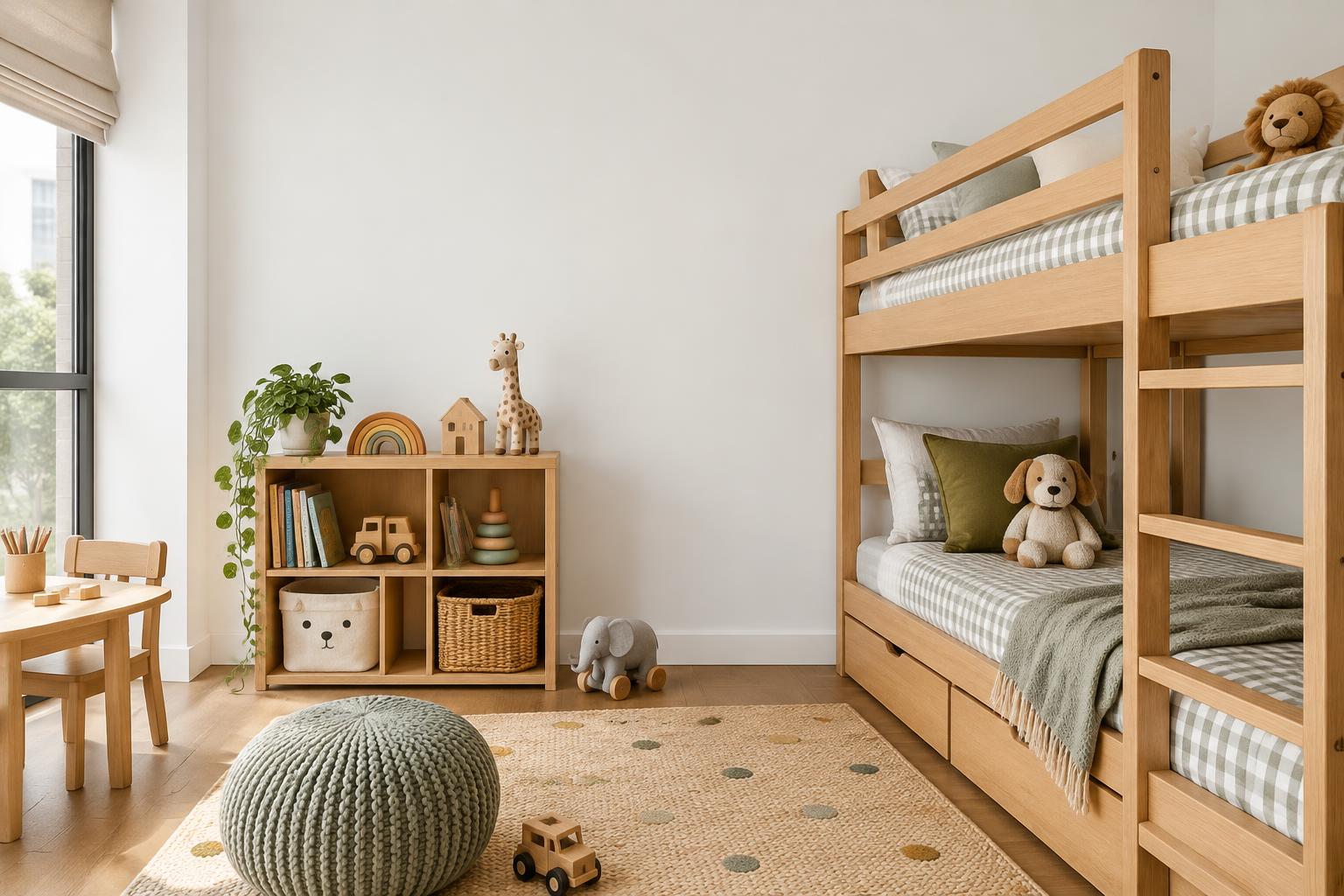Kids bunk-bed room painted in Gush Bath WH010A, showing the shade in natural Singapore daylight