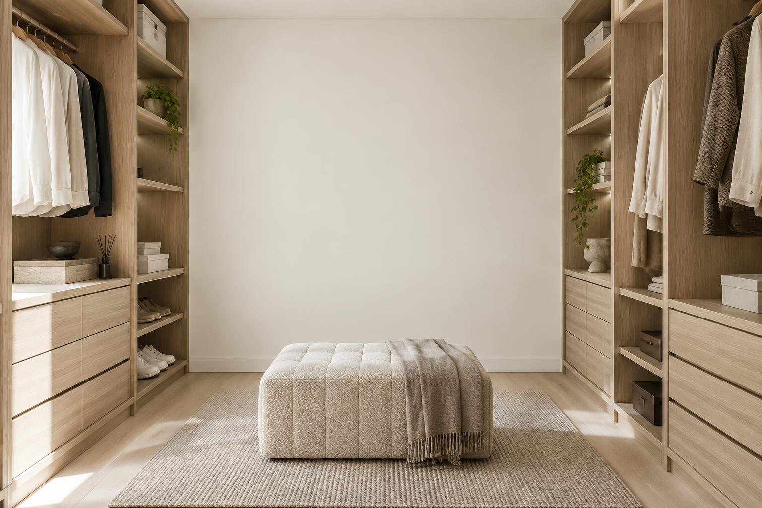 Walk-in wardrobe painted in Gush Nasi WH011A, showing the shade in natural Singapore daylight