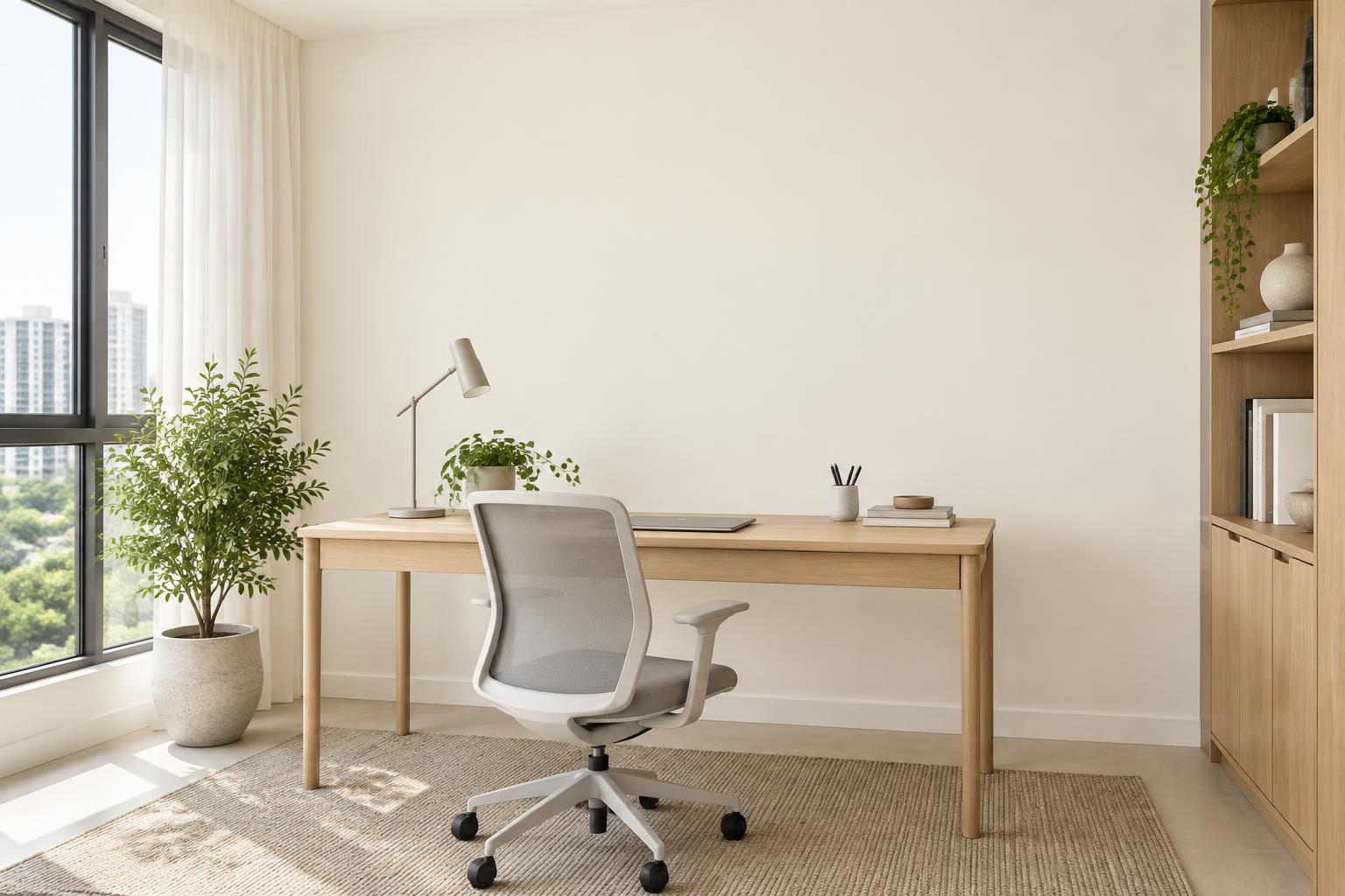 Bright home study painted in Gush Attap Chee WH013A, showing the shade in natural Singapore daylight