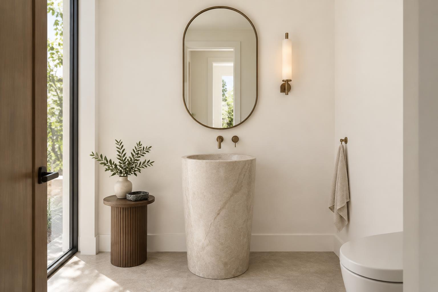 Guest powder room painted in Gush Time to Potate WH020A, showing the shade in natural Singapore daylight