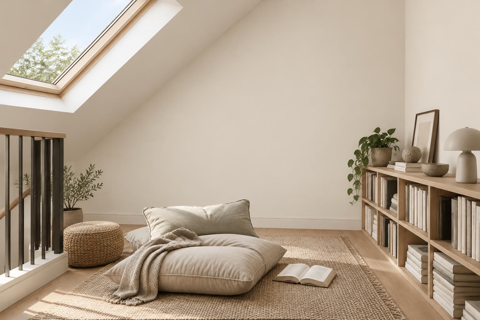 Reading loft painted in Gush Espirit WH022A, showing the shade in natural Singapore daylight