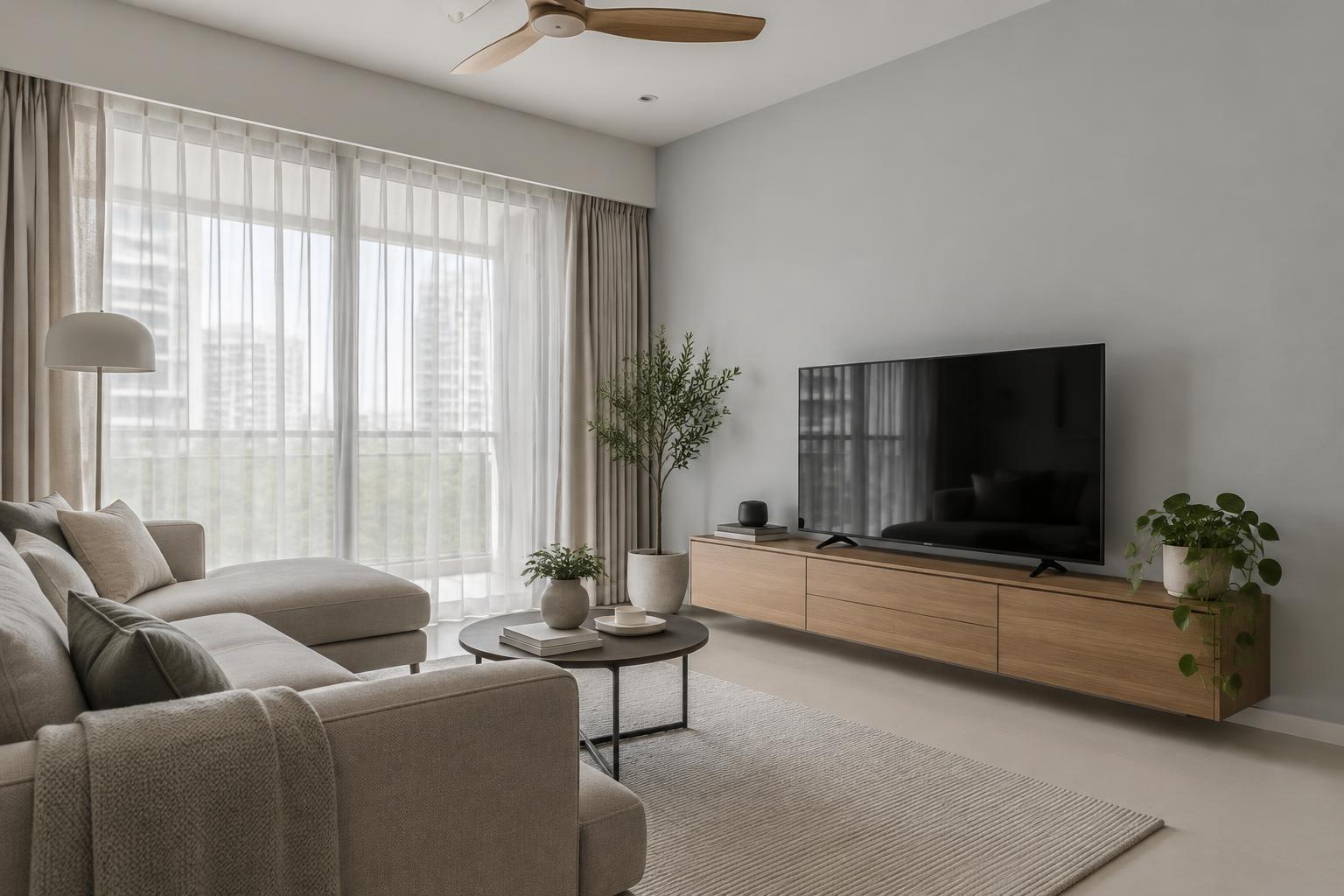 HDB living room painted in Gush Skydiver XR003A, showing the shade in natural Singapore daylight