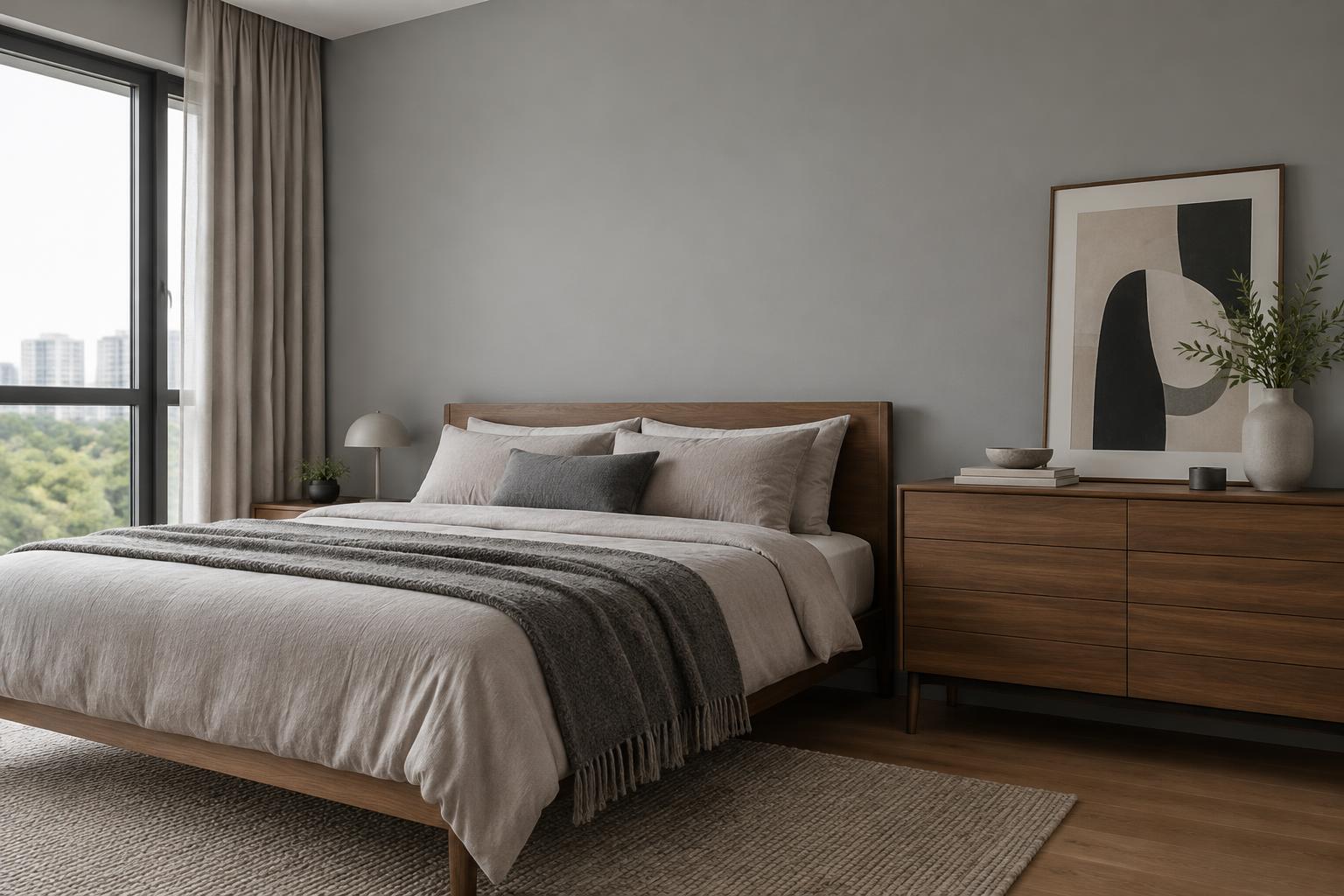 Condo bedroom painted in Gush Rushmore XR009B, showing the shade in natural Singapore daylight