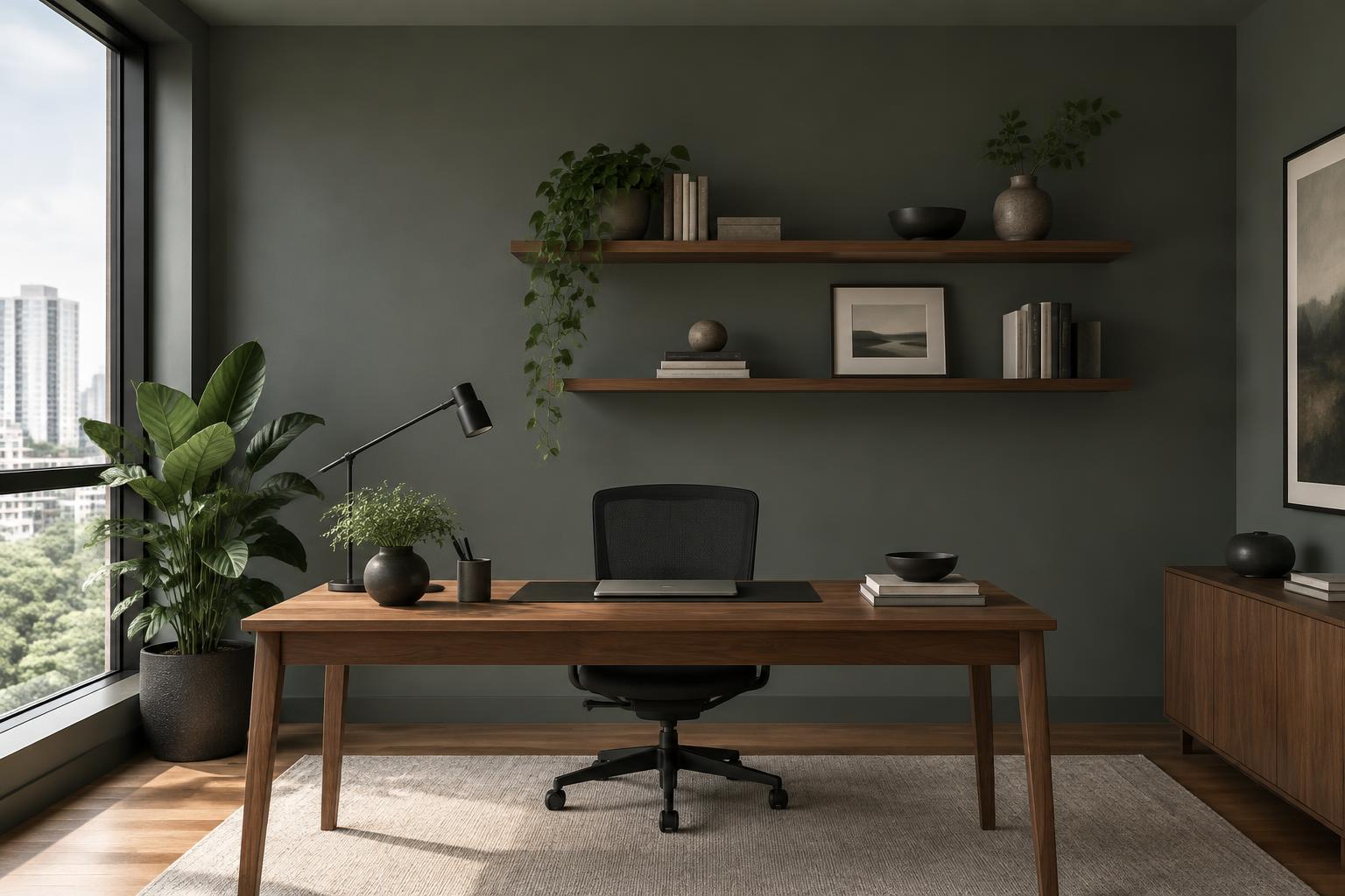 Home study painted in Gush Steal Away XR021C, showing the shade in natural Singapore daylight