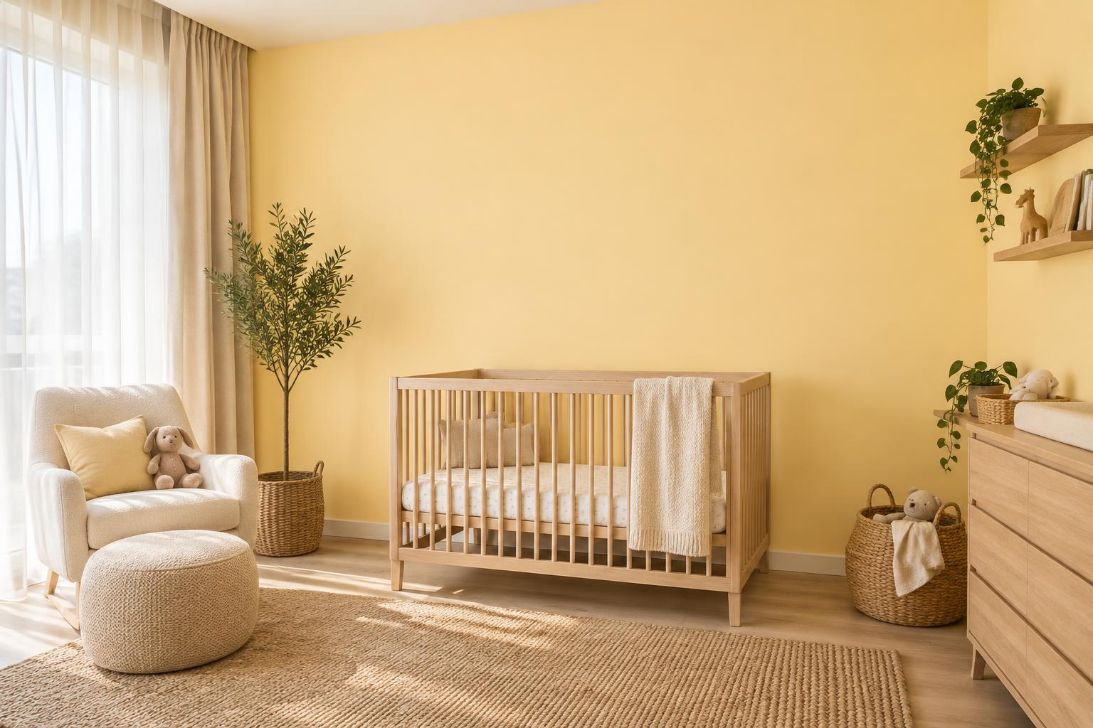 Condo nursery painted in Gush Lemonade YE004A, showing the shade in natural Singapore daylight